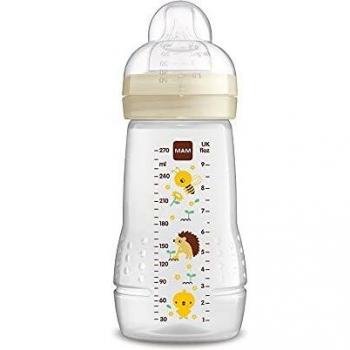 MAM Biberón Easy Active Baby Bottle A133 - Biberón con Tetina de Silicona SkinsoftTM ultra suave, para Bebés a partir de 2 Meses, 1 unidad, sistema de Esterilización en 3 min, Neutro, 270 Ml