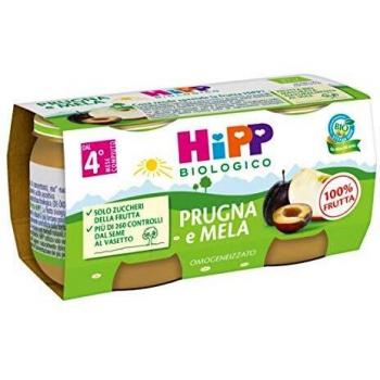 HiPP Omogeneizzato Biologico di Prugna e Mela dai 4+ Mesi, 2 x 80g