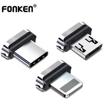 Adaptador Magnético FONKEN con Cabeza Antipolvo para Carga de iPhone, Micro USB y Tipo-C