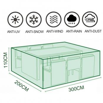MOVEONSTEP Funda para Muebles de Jardín Impermeable Rectangular Cubierta Protectora para Sillas Sofás Mesas de Exterior 300x200x110CM + 12M Asegurar Cuerda