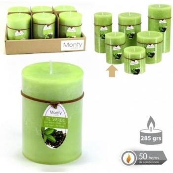 dcasa - Caja 6 Vela cilíndrica perfumada verde 7 x 9,50 cm 285 grs- 50 horas combustión -2% perfume té verde