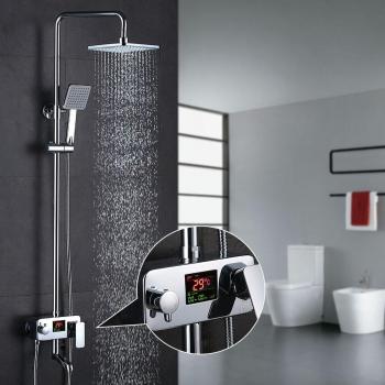 HOMELODY LCD Pantalla Hidroeléctrica Pantalla Columna de ducha Conjunto de Ducha con Barra Set de ducha Sistema de ducha Grifo de ducha Alcachofa de ducha Agua Fría y caliente Plateado
