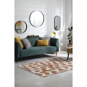 Alfombra Moderna Beige Tejido Plano 140x200 cm - Colección Ikat Beneffito Oro, Acabado Artesanal, Hecha en Bélgica