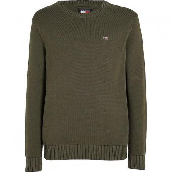 Tommy Jeans Slim Fit Olive Green Crewneck Sweater for Men, Size L