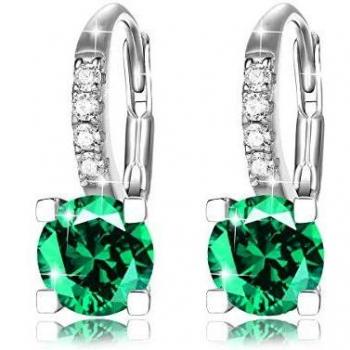 CACESTONE Pendientes Mujer plata 925 Pequeños,Pendientes Colgantes de para Joyas Mujer con Esmeralda, Regalo del Cumpleaños Navidad San Valentin dia de la Madre 20mm