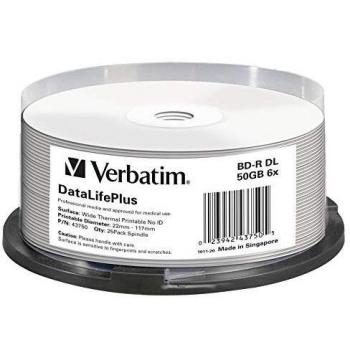 Verbatim BD-R - Blu-ray-Disc 50 GB, White Printable Surface, 6X Burning Speed, DataLifePlus, 25-Pack Spindle