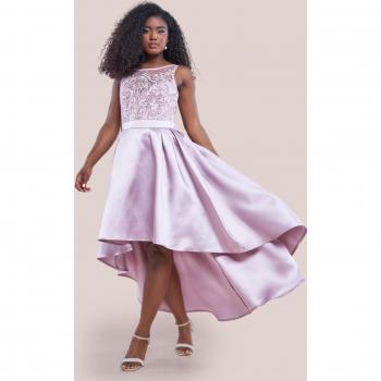 Goddiva Sequin & Satin Dipped Hem Midi Dress - Blush