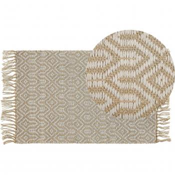 Alfombra de Jute y Algodón Beige 50 x 80 cm Tejida a Mano con Flecos Boho