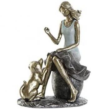Figura Decorativa Moderna de Resina Azul y Dorada - Mujer (13 x 8,5 x 17,5 cm)