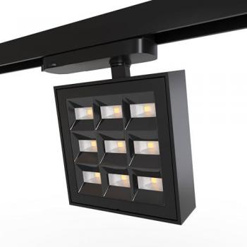 Proyector LED Cuadrado Barcelona para Carril Trifásico - Potencia Ajustable - Blanco Neutro - Negro