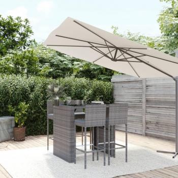 5-Piece High Patio Table and Stool Set with Grey PE Rattan Cushions