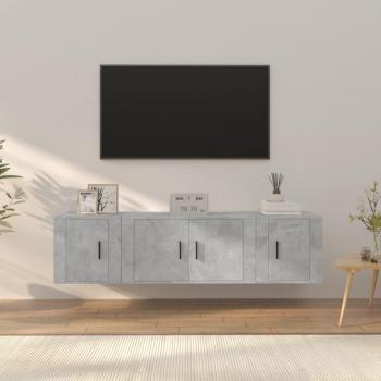 Set de muebles de TV 3 piezas de madera contrachapada gris con acabado de hormigón