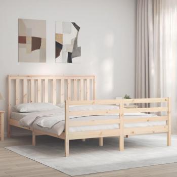 Estructura de cama de matrimonio con cabecero de madera maciza Vidaxl Marrón