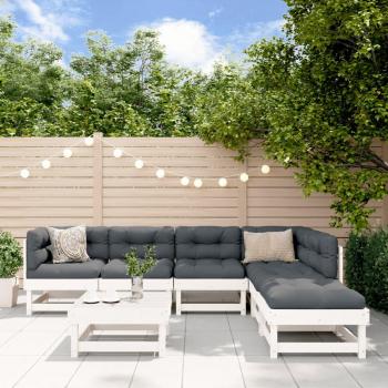7-Piece White Solid Wood Garden Lounge Set with Cushions
