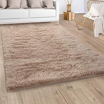 Alfombra Salón Pelo Largo Shaggy Suave y Mullida Monocolor Beige 140x200 cm