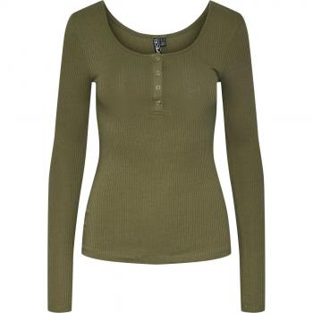 Camiseta de Manga Larga Verde para Mujer Pieces Kitte
