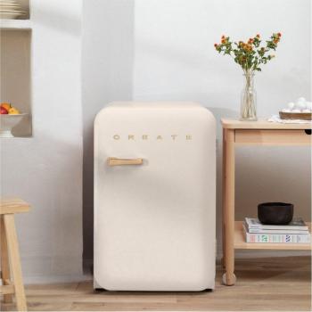 Frigorífico Retro Create 107L Blanco Roto con Maneta Dorada, Bajo Consumo, 2 Estantes y Regulador de Temperatura