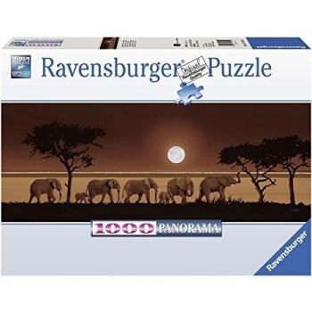 Panoramic 1000 Piece Puzzle - Elephants in the Savannah