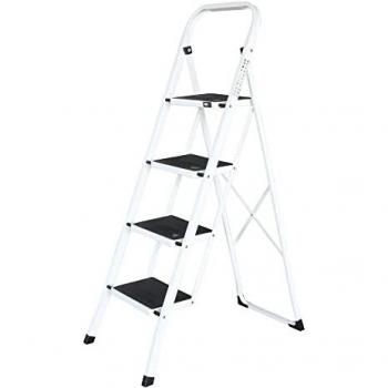 Escalera doméstica plegable antideslizante de 4 peldaños color blanco