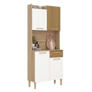 Aparador de Cocina Gabi 4 Puertas 1 Cajón con Espacio para Microondas en Melamina Blanco Mate y Roble 74x175x36 cm
