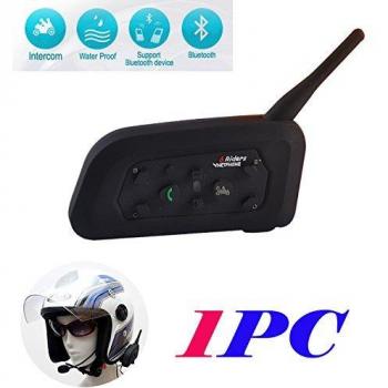 V6 1200M Auriculares Intercomunicador Casco Moto Bluetooth para Motocicletas, Comunicador Auricular para Casco, Interfono Duplex, Intercomunicacion Entre 6 Motociclistas, IPX5 Impermeabilidad