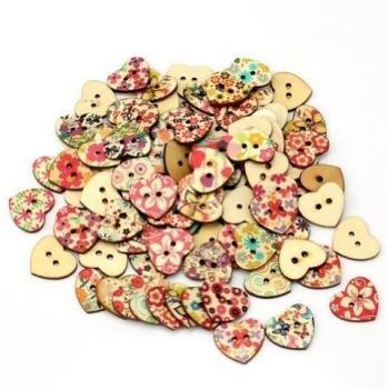100 x Botones de Madera en Forma de Corazón Con 2 Ojales Dibujos Accesorio DIY