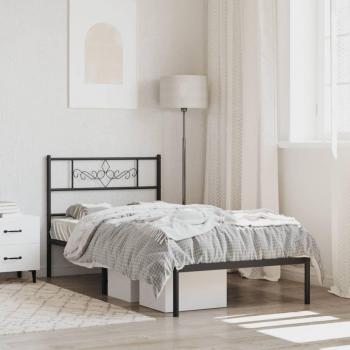 Cama individual con cabecero de metal negro 107x203 cm