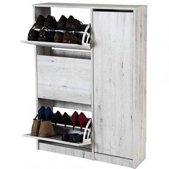 Mueble Zapatero Tigris 55AB Blanco Mozart con 3 Puertas abatibles + 1 Vertical - Armario de Medidas 123x89x25