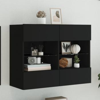 Mueble TV de pared con luces LED 78,5x30x60,5 cm, color negro, para salón