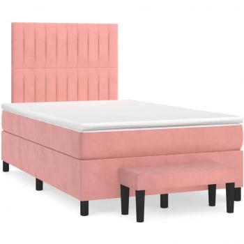 Cama box spring con colchón terciopelo rosa 120x190 cm