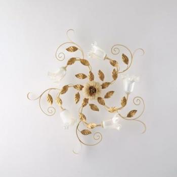 Plafoniera Shabby Chic 5 Luces E14 en Hierro Forjado Color Marfil Decapado