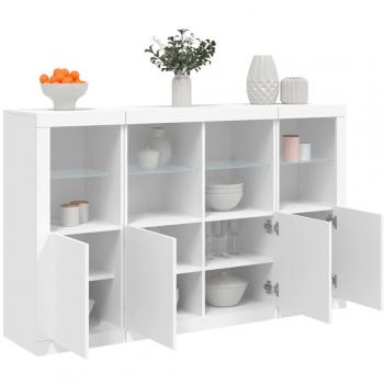 Aparador con luz LED 3 pzas madera de ingeniería, mueble de almacenaje moderno para salón, armarios con puertas, cajón de madera, buffet y armario auxiliar en color blanco