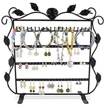 VENKON - Soporte Joyería Titular para Almacenamiento y Presentación de Joyas Organizador - Negro - 37 x 11 x 35 cm