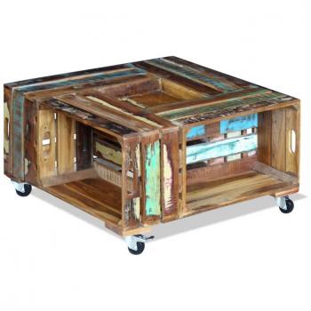 Mesa de centro de madera maciza reciclada 70x70x35 cm