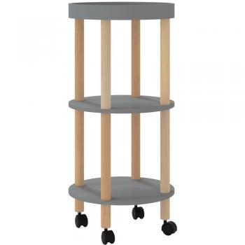 Carrito 3 Estantes Gris 38x38x82 cm Madera Contrachapada y Pino, Carro de Almacenamiento Móvil con Ruedas Bloqueables