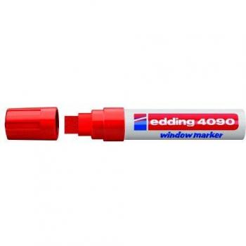 edding 4090 marcador de tiza - rojo - 5 rotuladores de tiza - punta biselada 4-15 mm - rotuladores para cristal borrables - para pizarras, vidrio y espejos - tiza líquida de cobertura opaca