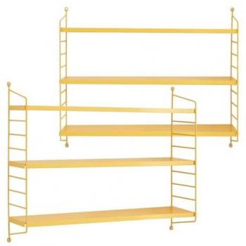 Juego de 2 estanterías de pared Strängnäs, acero duradero, 3 niveles ajustables, 50x60x15 cm - Amarillo