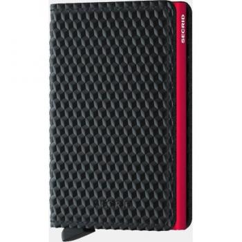 Secrid Slimwallet Cúbico Negro Rojo - Cartera antirrobo de piel grabada con estampado en negro y protección RFID para mujer