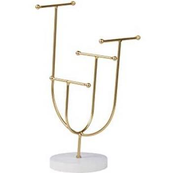 Soporte Joyero Elegante de Metal 20x10x27 cm - Almacenamiento Funcional en Resina y Metal Gris/Dorado