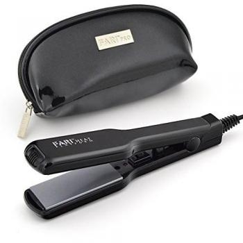 FARI - Mini plancha de pelo de cerámica turmalina para viajes, con bolsa de viaje, tensión universal, color negro