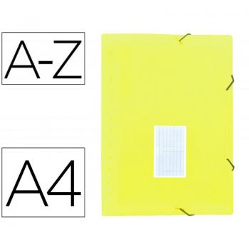Carpeta clasificadora con fuelle Liderpapel, tamaño DIN A4, fabricada en polipropileno, con 13 compartimentos y color amarillo fluorescente opaco