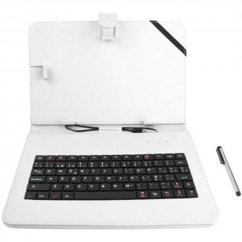 DURAGADGET Funda/Teclado ESPAÑOL Blanco 10.1 para La Tablet YUNTAB K107 - Conexión MicroUSB + Lápiz Stylus