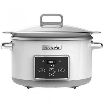 Crockpot Duraceramic | Olla de cocción lenta digital | Recipiente Compatible con Fuego e inducción | 5 L | Acero Inoxidable, Blanco [CSC026X]
