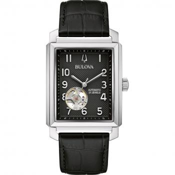 Reloj Automático para Hombre Bulova Sutton 96A269, 33mm, Resistente al Agua 3ATM, Correa de Cuero Negra