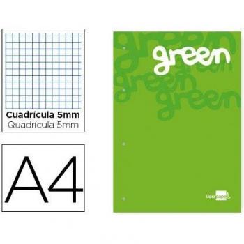 Bloc encolado liderpapel cuadro 5 mm verde A4 natural 100 hojas 100 g/m2.