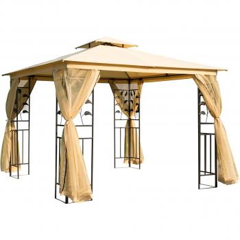 Carpa de jardín Laham Outsunny con techo doble y mosquitera beige 280x300x300 cm