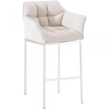 Taburete de Bar Damaso en Tela Blanca con Base de 4 Patas y Respaldo