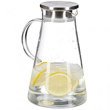 Jarra de cristal transparente con tapa, 1,8 l, dispensador de bebidas, apta para lavavajillas