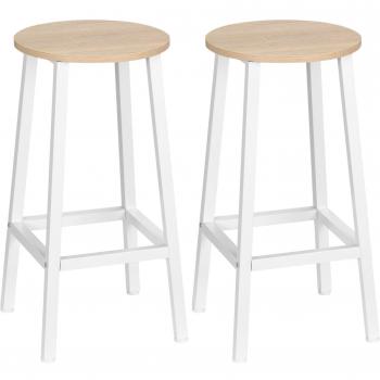 Pack de 2 taburetes altos de cocina con asiento de melamina y patas de acero 32,5x32,5x65 cm natural y blanco