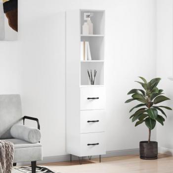 Aparador alto de madera multicapa blanco pulido 34,5x34x180 cm